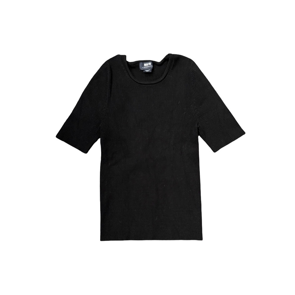 Anthropologie Maeve Black Ribbed Crewneck Tee